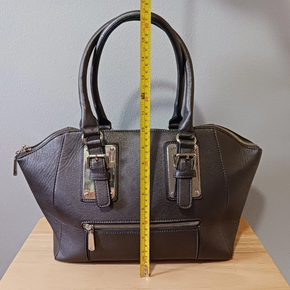 Charming Charlie Dark Gray Handbag Tote Buckles Zipped Closure - Picture 8 of 12